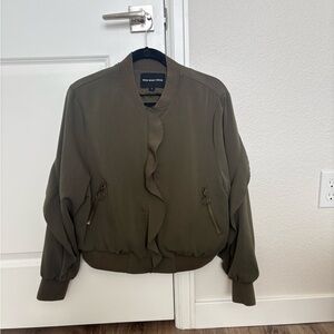 Who What Wear Khaki Ruffle Bomber Jacket